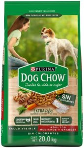 Dog Chow sin Colorantes con Extralife Adultos Medianos y Grandes 20kg, Pollo